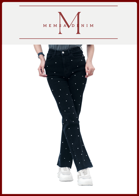 Women Stud Bootcut Jeans - Black SKU 21