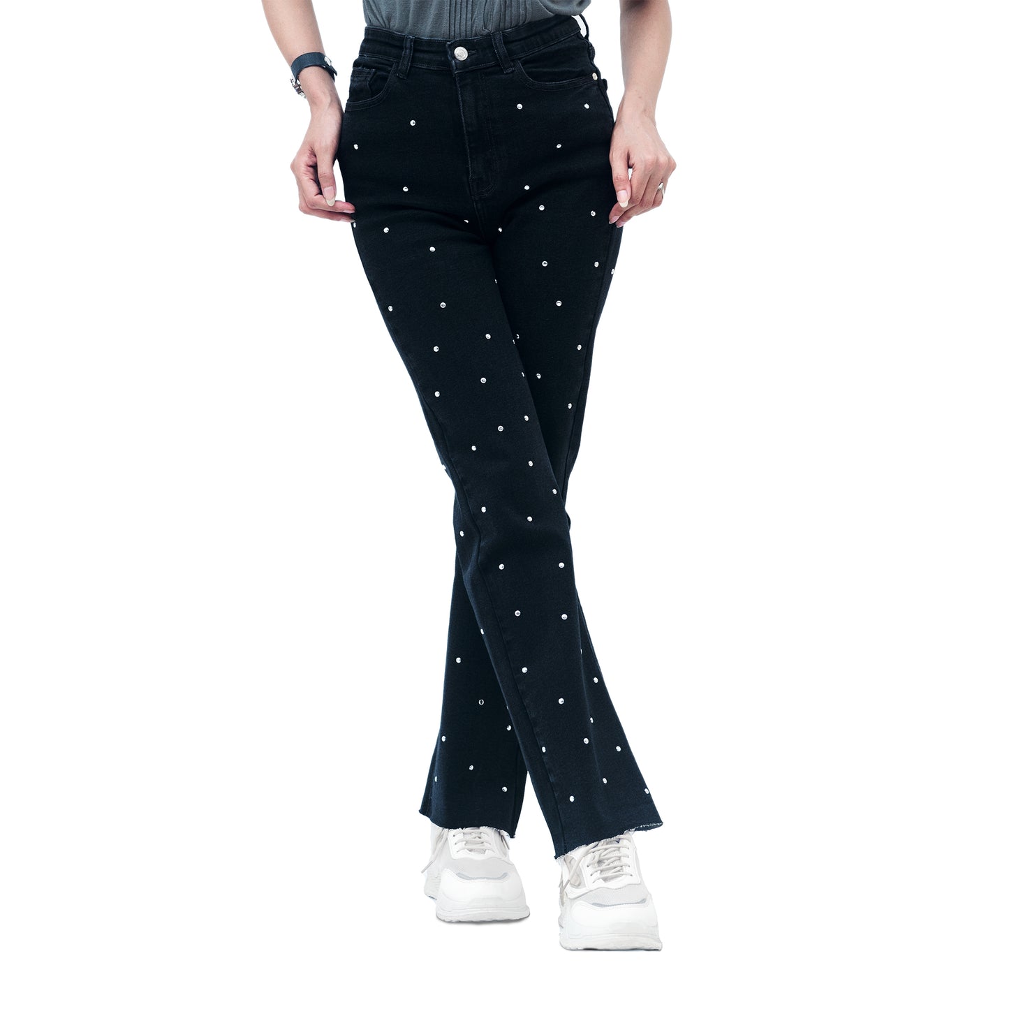 Women Stud Bootcut Jeans - Black SKU 21