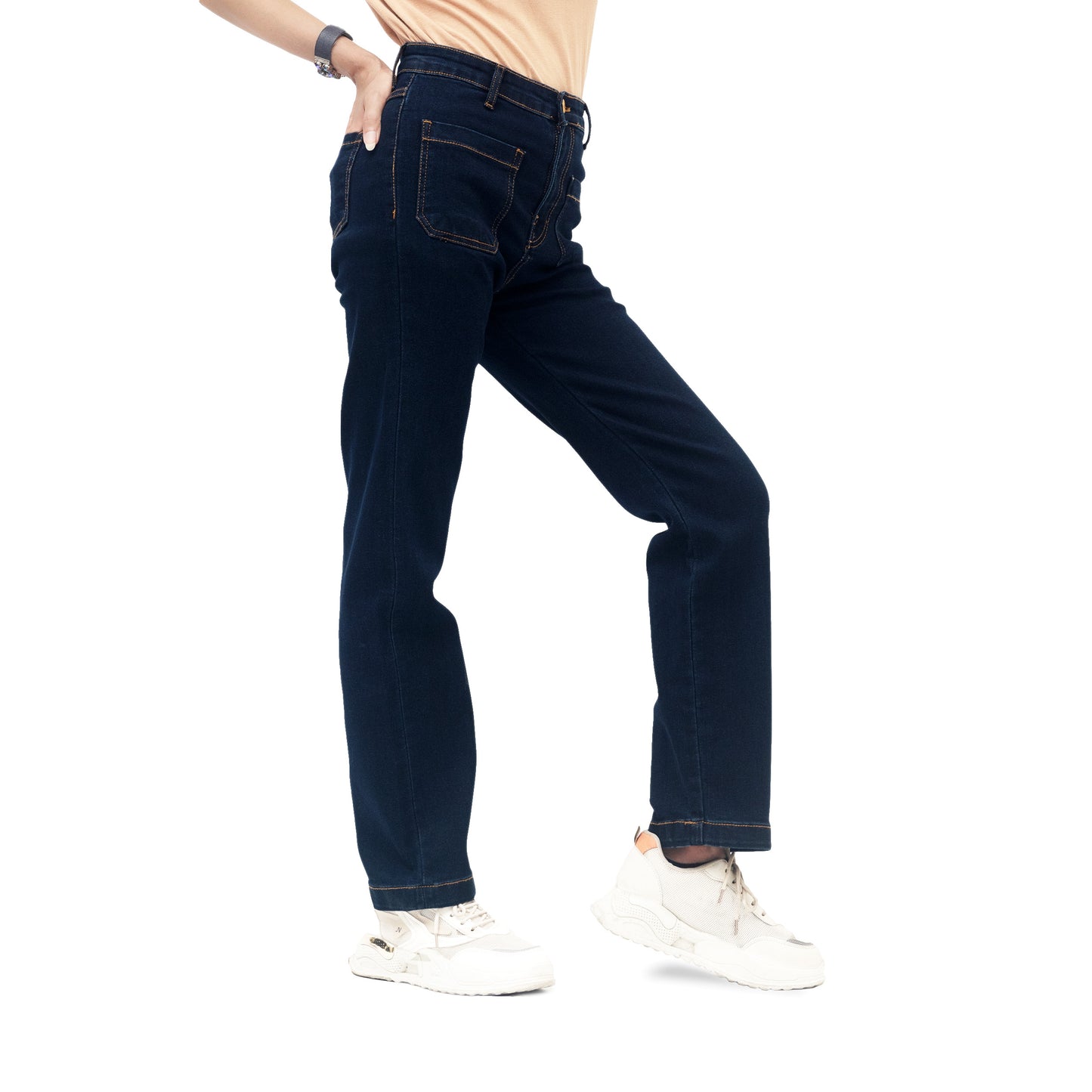 Women Straight Leg Front Pocket Jeans - Dark Indigo Shade - SKU 20