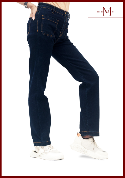 Women Straight Leg Front Pocket Jeans - Dark Indigo Shade - SKU 20