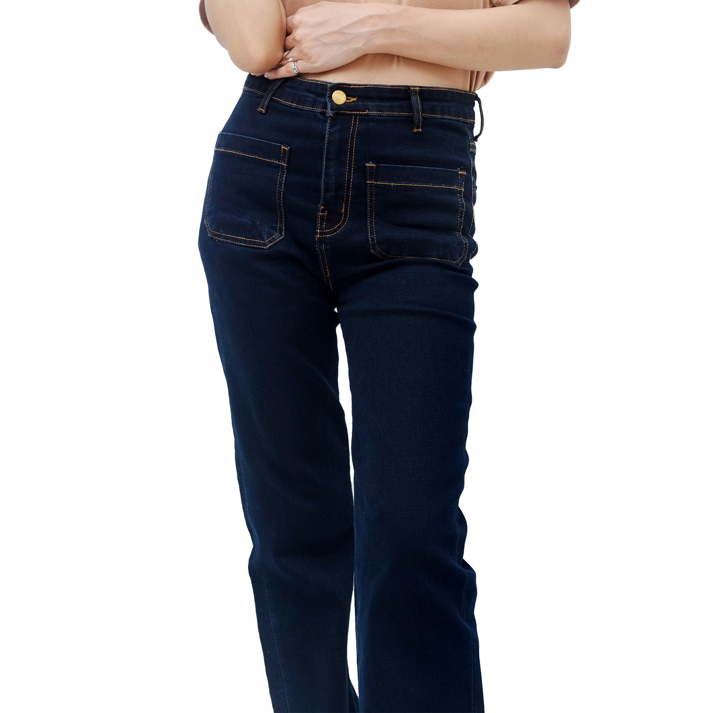 Women Straight Leg Front Pocket Jeans - Dark Indigo Shade - SKU 20
