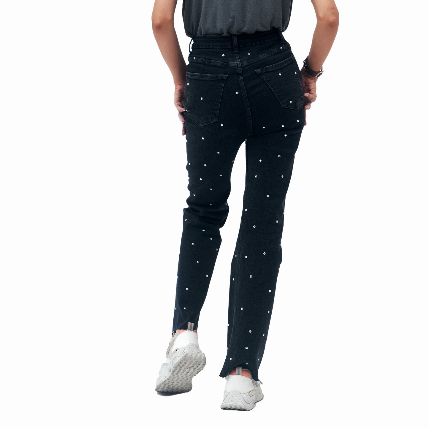 Women Stud Bootcut Jeans - Black SKU 21