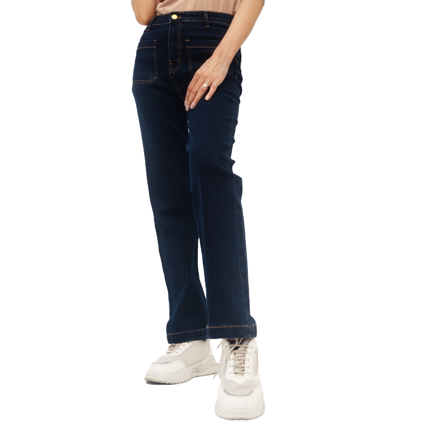 Women Straight Leg Front Pocket Jeans - Dark Indigo Shade - SKU 20