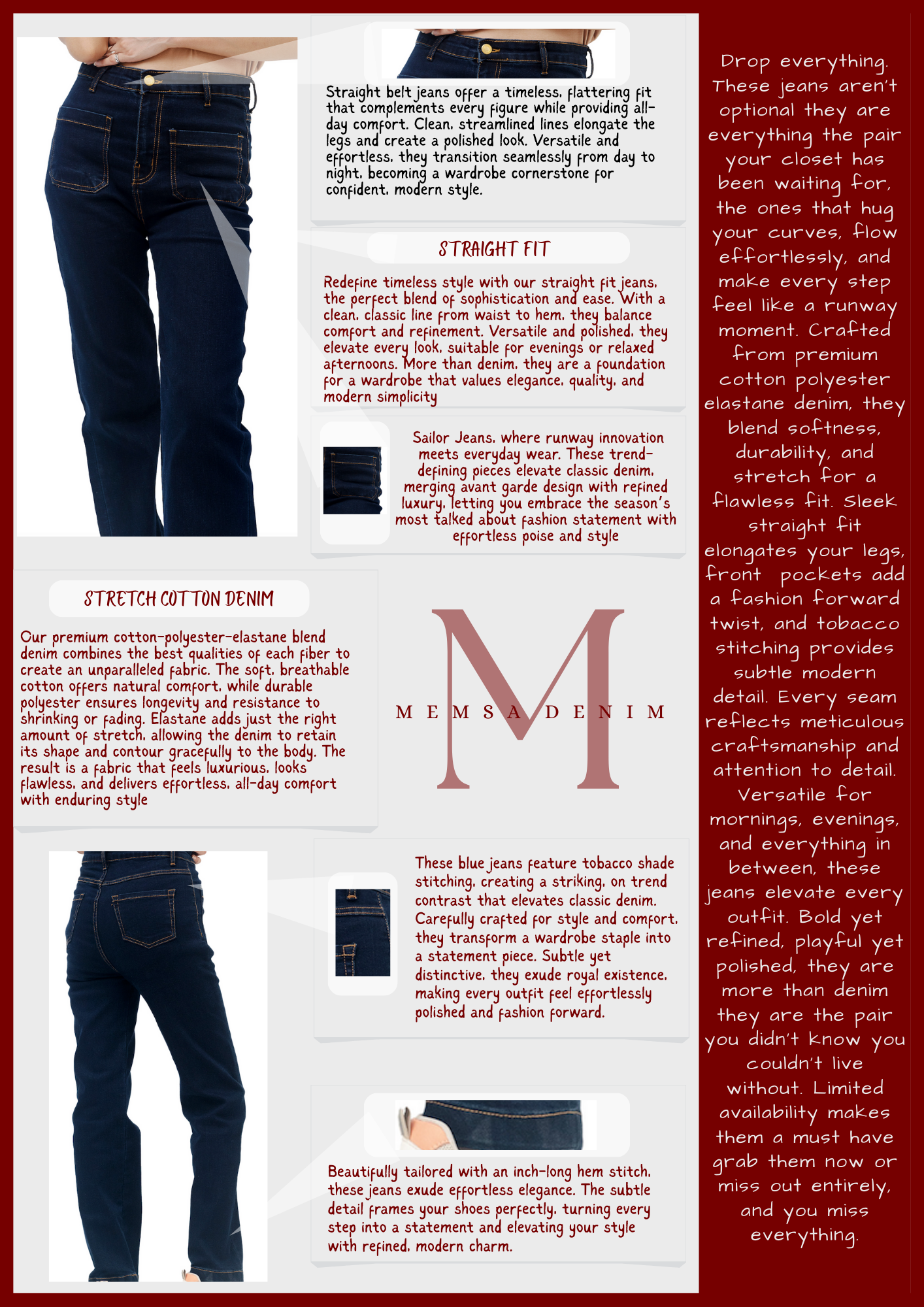 Women Straight Leg Front Pocket Jeans - Dark Indigo Shade - SKU 20