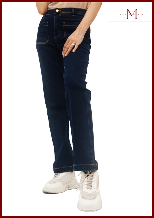 Women Straight Leg Front Pocket Jeans - Dark Indigo Shade - SKU 20