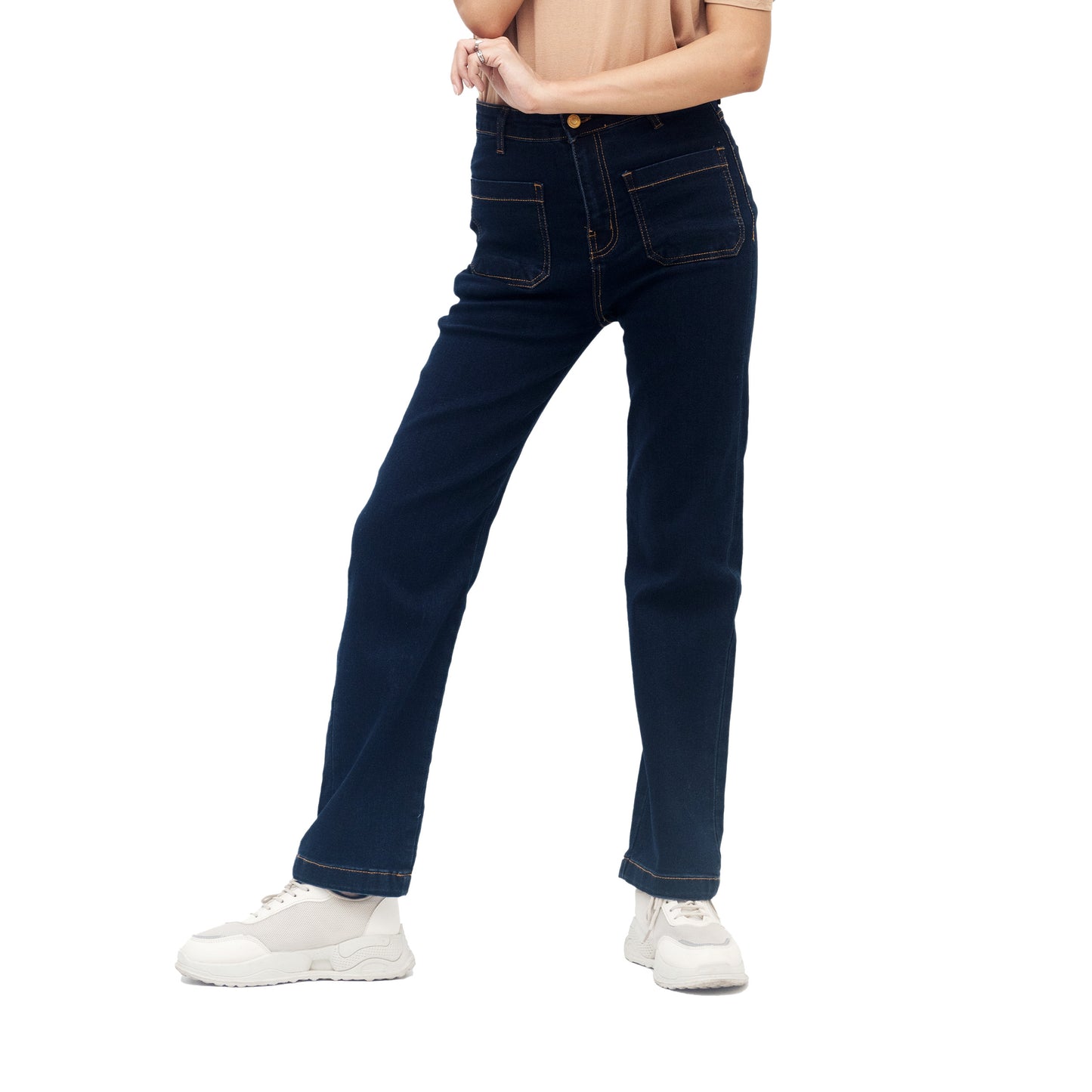 Women Straight Leg Front Pocket Jeans - Dark Indigo Shade - SKU 20